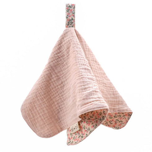 (15x15) Ali+Oli Pacifier Blanket Holder (Pink Flowers) Soft Muslin Cotton Cuddle Blanket with Button Snap Closure