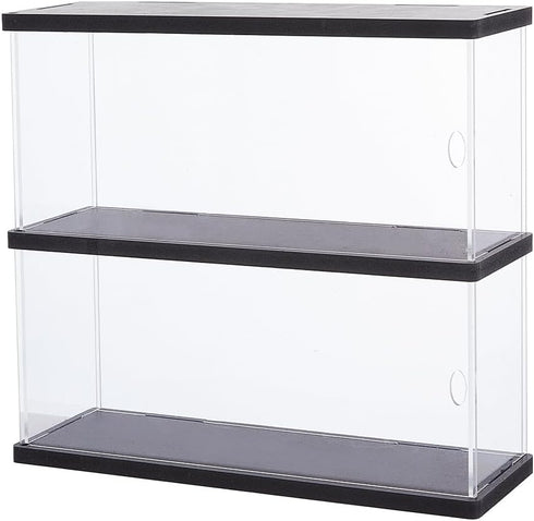 SUPERFINDINGS Clear Minifigures Display Case, Acrylic 2 Tier Showcase with Black Base for Models, 27.3x30x9.8cm
