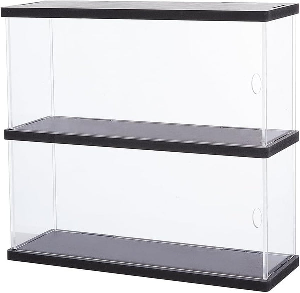 SUPERFINDINGS Clear Minifigures Display Case, Acrylic 2 Tier Showcase with Black Base for Models, 27.3x30x9.8cm