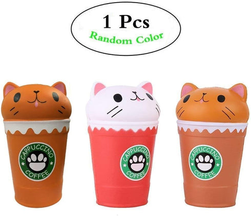 Anboor 5.3" Soft Squishys Food Toy - Kawaii Cat Coffee Cup for Kids and Adults, Collection Stress Relief Toy