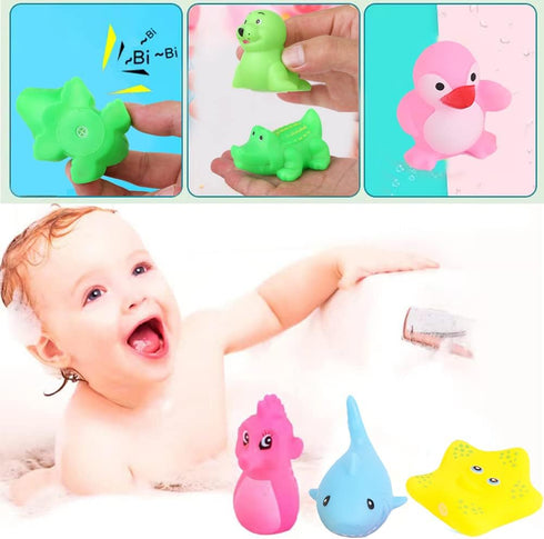 18 PCS Preschool Bath Toys Set - Rubber Cute Sea Animals, Duck Toy for Infants 6-12 Months, Bathtub Toys