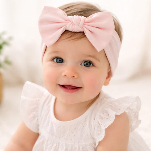 (2, 3-36 Baby Girl Headbands-Infant,Toddler Cotton Handmade Hairbands with Bows Child Hair Accessories Powder Pink