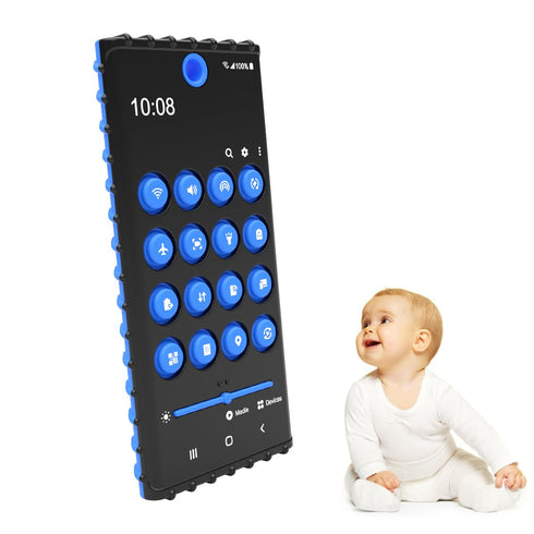 Baby Teether Cell Phone Toy, Soft Silicone Chew Toy with POP Pressable Key for Babies 0-12 Months