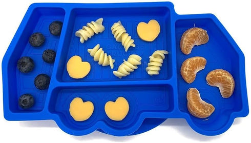 Garbage Truck Kids Plate Suction for Baby and Toddler, Divided Dinnerware Set, Blue