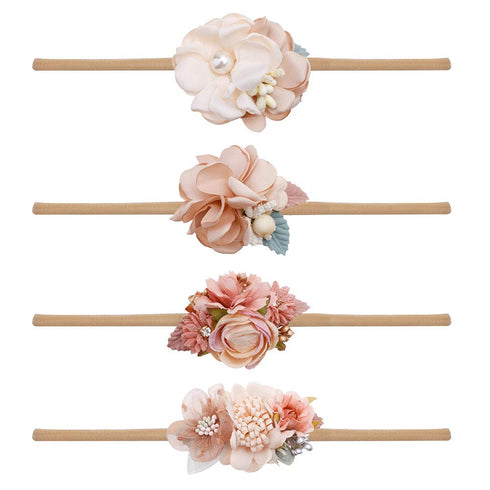 cherrboll 4pcs Baby Girl Flower Headbands, Super Soft & Stretchy Nylon Floral Hairbands for Newborns