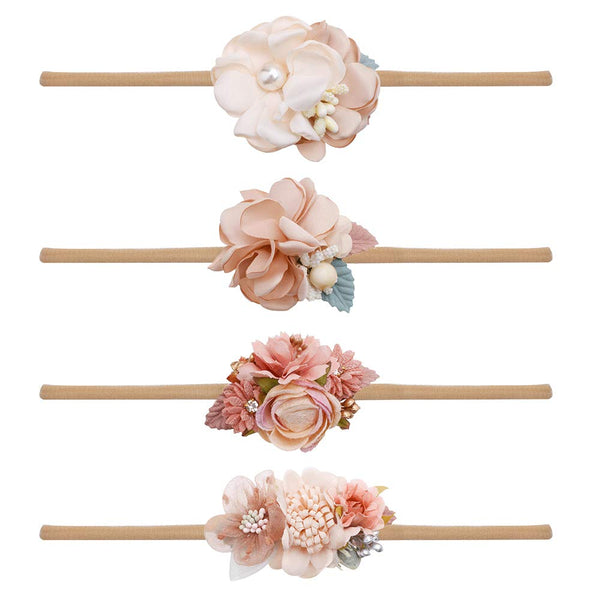 cherrboll 4pcs Baby Girl Flower Headbands, Super Soft & Stretchy Nylon Floral Hairbands for Newborns