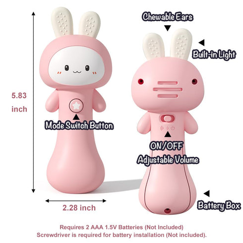 VKTEN 3-24 Bunny Baby Rattle Toy with Light & Sound Interactive Teething & Sensory Toy Ideal Easter Basket Stuffer