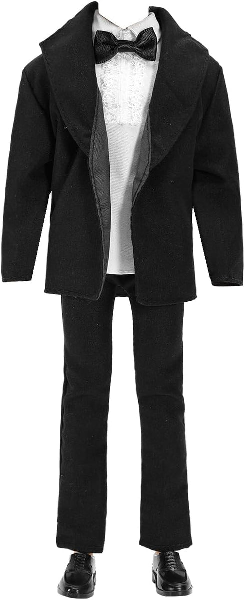 BARWA 3pc Doll Clothes Black Tuxedo Suit with Tie, White Shirt, Pants, Jacket for 12 inch Boy Doll
