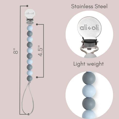 100% Ali+Oli Silicone Pacifier Clip for Baby (Thin Iron) Food-Grade BPA Free Newborn Pacifier Holder Infant Binky Clip