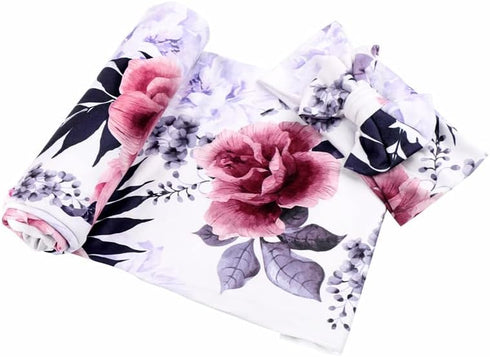 Galabloomer Newborn Receiving Blanket and Headband Set, Baby Flower Swaddle for Infants