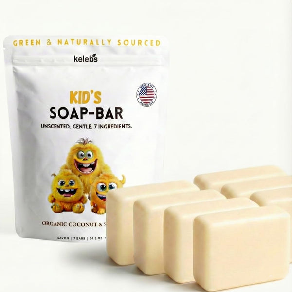 KELEBS Unscented Kids Soap Bar 7-Pack Organic & Gentle Trio Oil Body