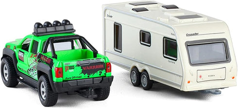 Metanyl 2 1 Playset 1/36 Pickup Truck Trailer Towing Toy Camper in RV Motorhome Toys for Boys Diecast Model Car Metal