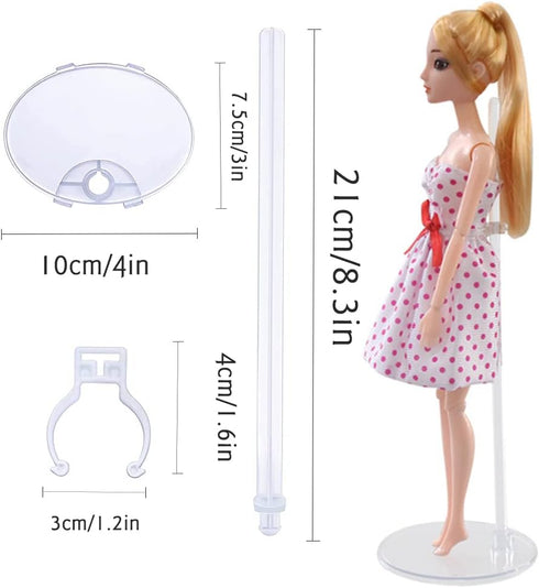 10Pcs Adjustable Doll Stands Display Holders, Transparent Plastic Mini Doll Display Stand for 11 to 13 Inch Dolls