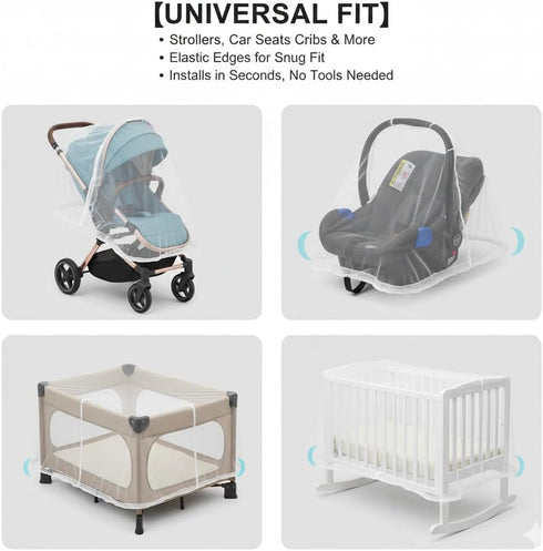 LABRUSID 2 Pack Universal Mosquito Net for Strollers - Breathable Insect Netting Protection for Babies, Fine Mesh Bug
