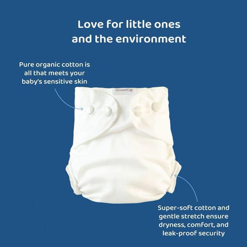 BISENKID (2-Pack, 2: 18-35lbs) Organic Cotton Cloth Diaper Inner - Super Absorbent and Comfy, Used with Waterproof
