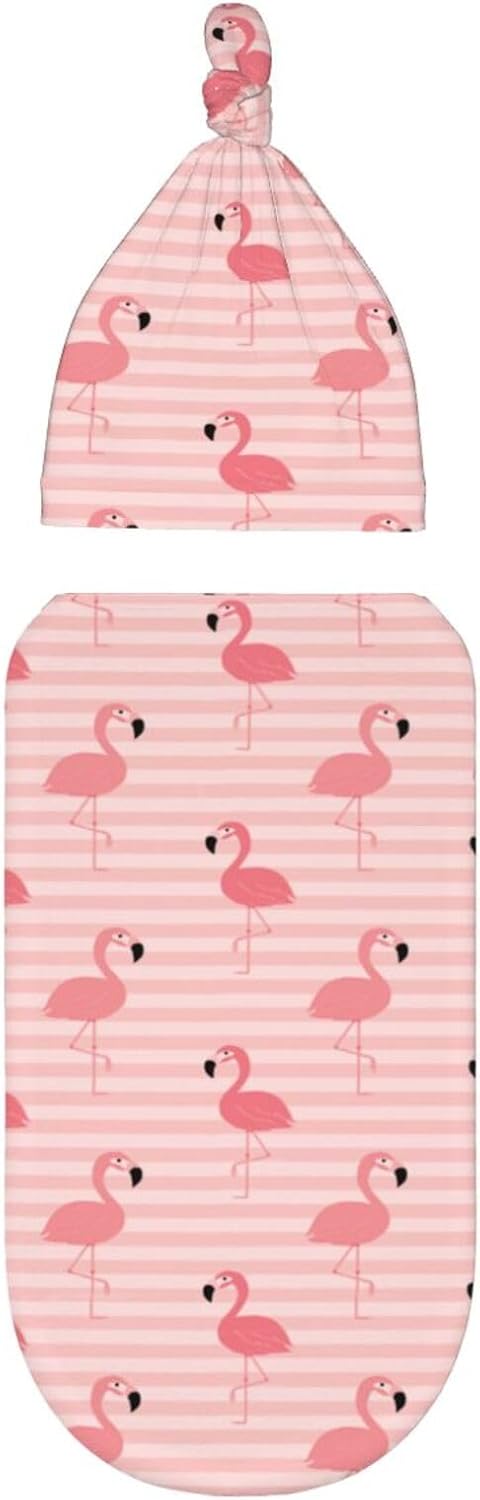 Nezweld Set, Flamingo Newborn Swaddle Blanket for baby,Unisex Baby Stuff,Soft for Boys Girls, with Beanie hat Baby