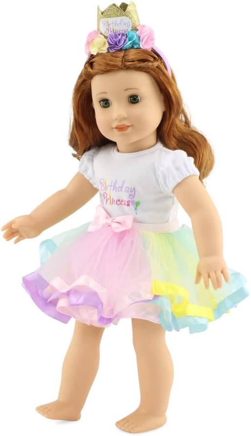 Emily Rose 18 Inch Doll Clothes 3 PC Birthday Princess Outfit Gift Set - Includes Headband Tiara