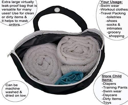 MOM & BAB Wet Bag for Baby and Swimsuit/Wet Bags for Cloth Diapers/Travel/Daycare/School/Gym/Yoga/Baby Shower (One