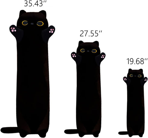 Long Black Cat Plush Body Pillow - 35.43'' Kawaii Black Cat Plush Kitten Sleeping Pillow Gift for Kids Girlfriend