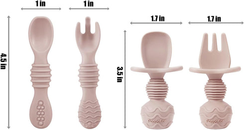 PandaEar Silicone Baby Feeding Set, 9PCS Self Feeding Utensils, Suction Plate, Bowl, Bibs, Pink