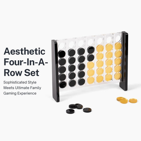 Unique Acrylic Four in a Row Game - Aesthetic 2 Player Board Game for Family, Travel Board Games (Black and Gold)