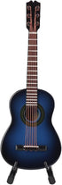 Dselvgvu Wooden Miniature Guitar with Stand and Case, Classic Blue Model for Dollhouse Decoration, 5.12"x1.86"x0.68"