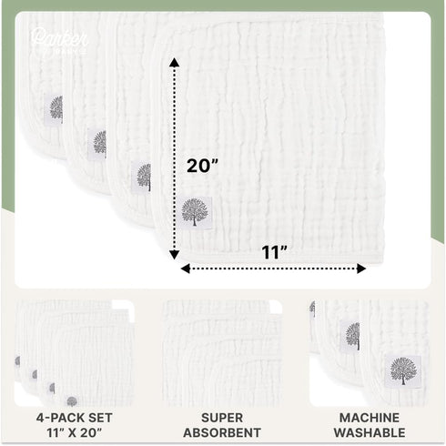 100% 20x11 Pack 4 Parker Baby Co. Muslin Baby Burp Cloths, Cotton Burping Clothes, Newborn Essential, Must-Have Baby