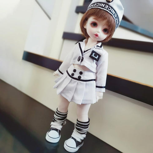 niannyyhouse BJD Dolls Clothes 1/3 1/4 1/6 White Hat Coat Skirt Striped Vest Socks Navy Suit Dress Up Gift (1/4BJD)