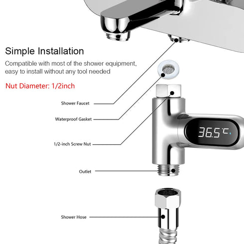 Sunydog 0~100 360 Shower Thermometer,LED Digital Shower Temperature Display Baby Bath Water Thermometer