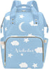 NZOOHY Moon Star Cloud Blue Personalized Diaper Bag Backpack Multi-Function Custom with Name