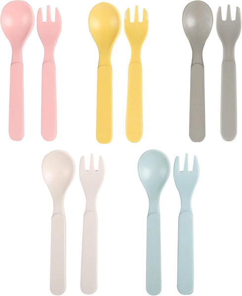 Shopwithgreen 10 PCS Bamboo Toddler Utensils Set - Kids Spoons and Forks Flatware, BPA Free, Dishwasher Safe