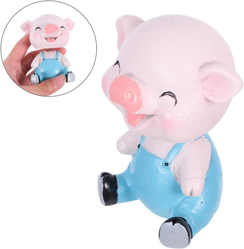EXCEART Blue Piggy Bobble Head Toy - Resin Pig Figure for Car Dashboard Decor, Birthday Cake Ornament
