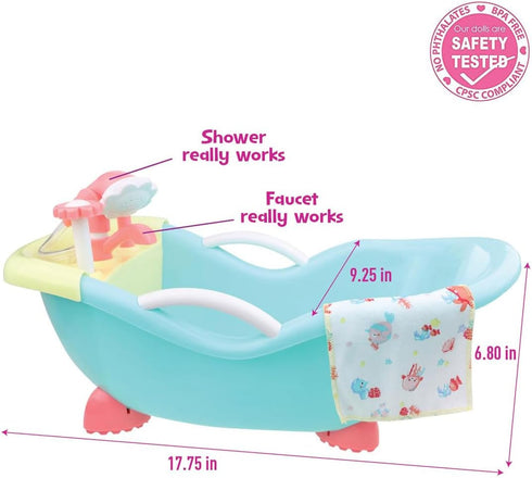Set 16" 2+ JC Toys - for Keeps Playtime! | Baby Doll Real Working Bath | Fits Dolls up to | Shower and Faucet Really