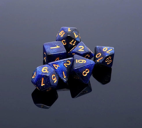 DND Dice Set 7Pcs Dark Blue Mix Black Nebula Dice for Dungeon and Dragons D&D RPG with Dice Bag