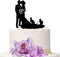 Wedding Cake Toppers, Bride and Groom with Cats, Black Acrylic Silhouette Wedding Party Engagement Decoration