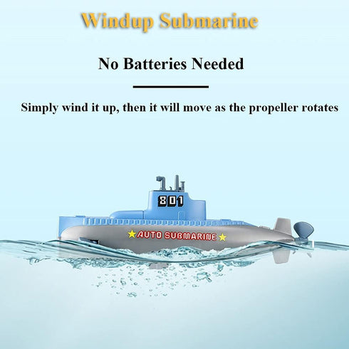 Wind-Up Submarine Bath Toy Clockwork Powered Diving Sub, No-Battery Windup Pool & Tub Toy, Safe BPA-Free STEM Gift