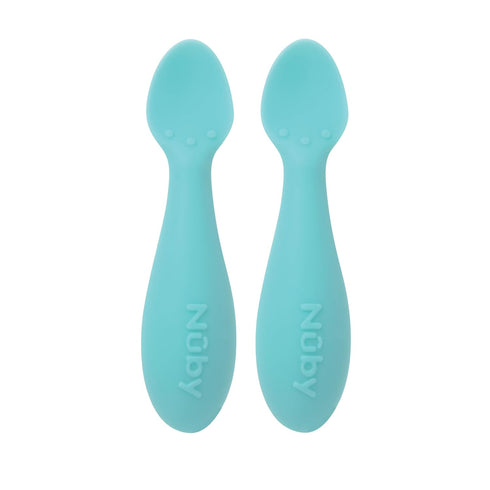Nuby Silicone Mini Spoons - 2-Pack, Baby-Led Weaning Spoons for Babies 4+ Months, Aqua