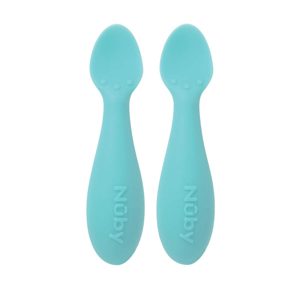 Nuby Silicone Mini Spoons - 2-Pack, Baby-Led Weaning Spoons for Babies 4+ Months, Aqua