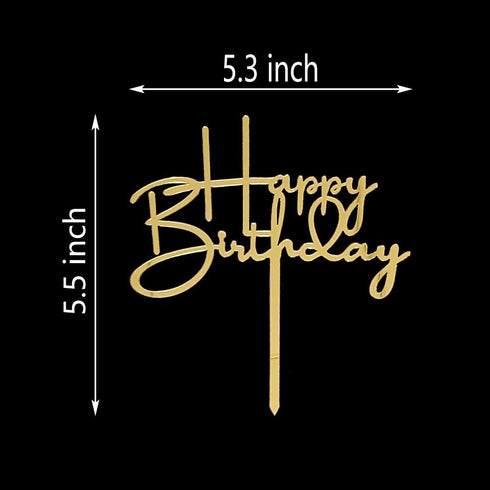 Happy Birthday Cake Topper - Mirror Gold Acrylic for Birthday Party Decorations