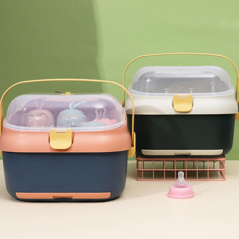 UPKOCH Large Bottle Drying Rack with Lid Cover, Feeding Drying Case and Pacifier Storage Organizer, Dustproof