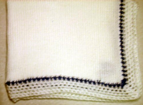 Gita Bk673, Knitted on Hand Knitting Machine White Cotton Blanket Trimmed with Denim