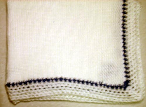 Gita Bk673, Knitted on Hand Knitting Machine White Cotton Blanket Trimmed with Denim