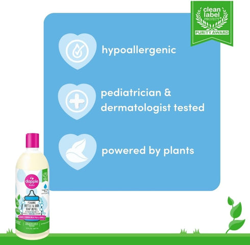 (2 Pack) 30 oz Dapple Baby Fragrance-Free Foaming Bottle & Dish Soap Refill - fl - Plant-Powered Cleaner for Baby