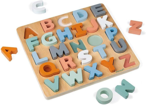 Janod - Sweet Cocoon Wooden Alphabet Learning Puzzle - Alphabet Learning -