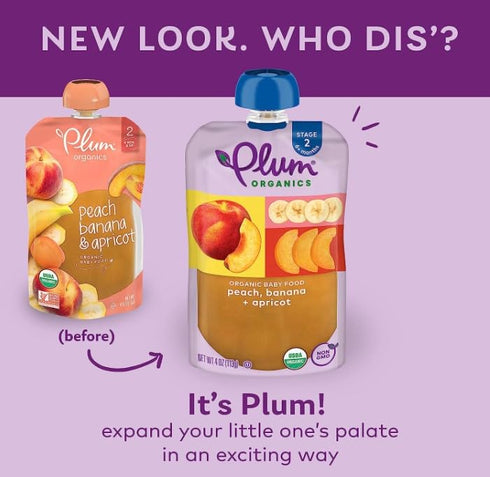 Plum Organics Stage 2 Organic Baby Food, Peach, Banana, and Apricot, 4 oz Pouch (Pack of 12)