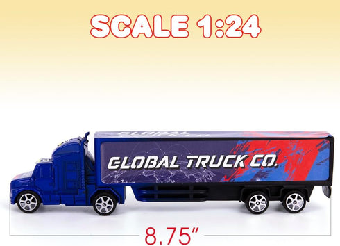 Set 2, ArtCreativity Semi Truck Toys for Boys, of Pull Back Truck Toys for Kids in Red & Blue, Trailer Trucks for Hours