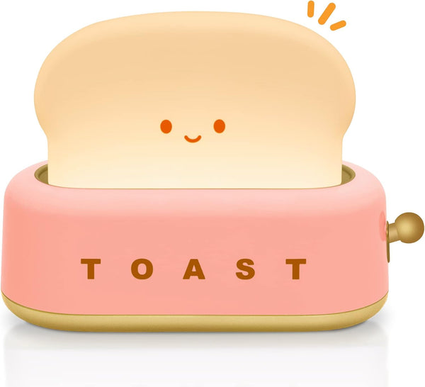 TOOGE Cute Toast Lamp, Small Desk Lamp, Night Light, Rechargeable, Pink, Plastic,
