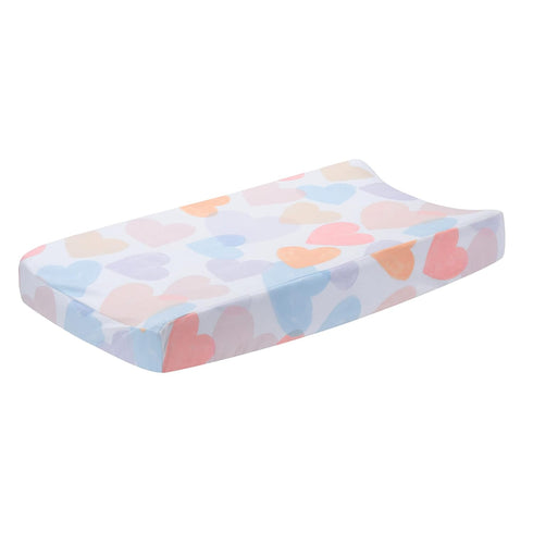 Rainbow Hearts Pink and Purple Changing Pad Cover for Infants