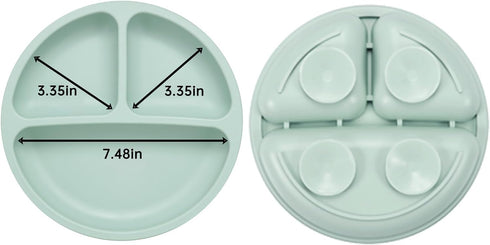PandaEar Baby Feeding Set, 2 Pack Silicone Divided Suction Plates, 2 Set Toddler Spoons & Forks for Self Feeding