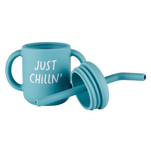 Stephan Baby Sippy Cups - Soft Silicone Training Cup with Lid & Straw, 4-Ounce, Beach Bum